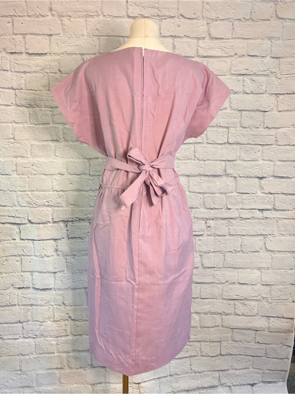 Vintage Lavender Dress w Belt Criss Cross Neckline Pleated Dapper Pinup Twee